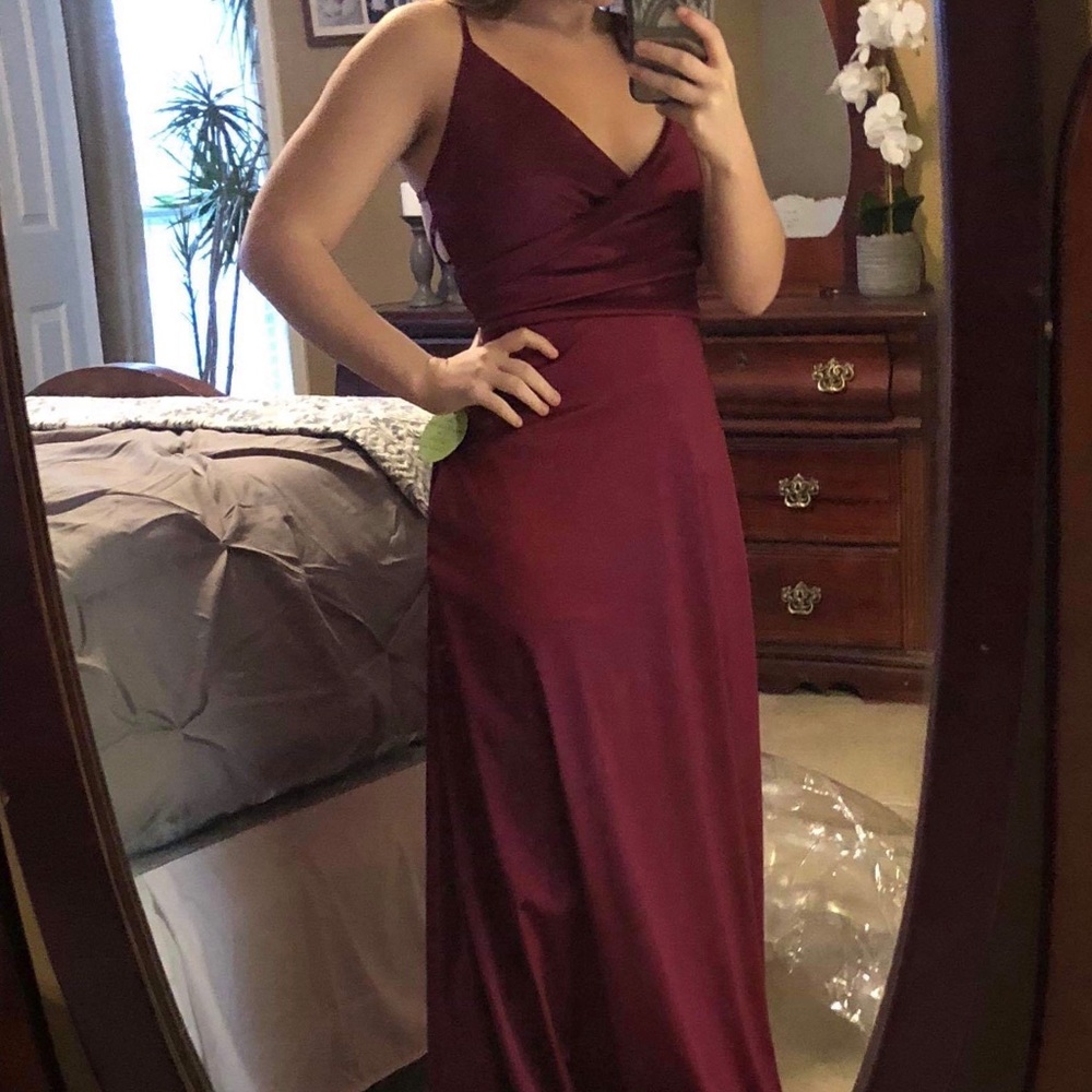 Burgundy satin formal dress